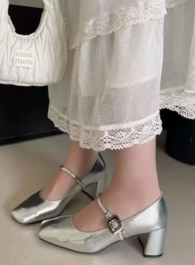 专柜商场撤柜断码处理法式粗跟方头玛丽珍鞋女鞋单鞋KD241510-1A