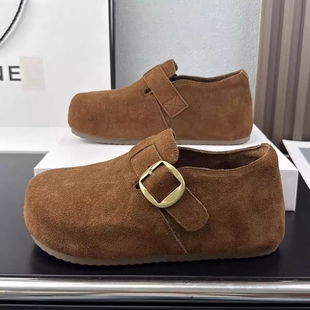 女Z52596 厚底一字带保暖舒适勃肯鞋 60A 商场撤柜断码 真皮加绒