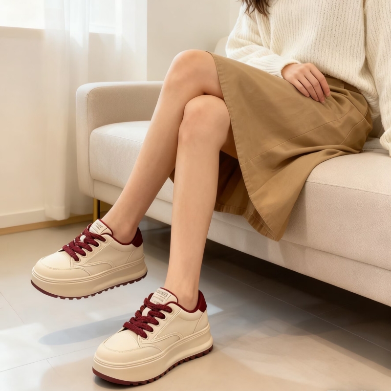 真皮绒里！超轻厚底面包鞋软底防滑百搭休闲运动板鞋女M1-908528A