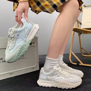 真皮+透网！厚底老爹鞋！专柜折扣女鞋秀气镂空休闲鞋女GC52677