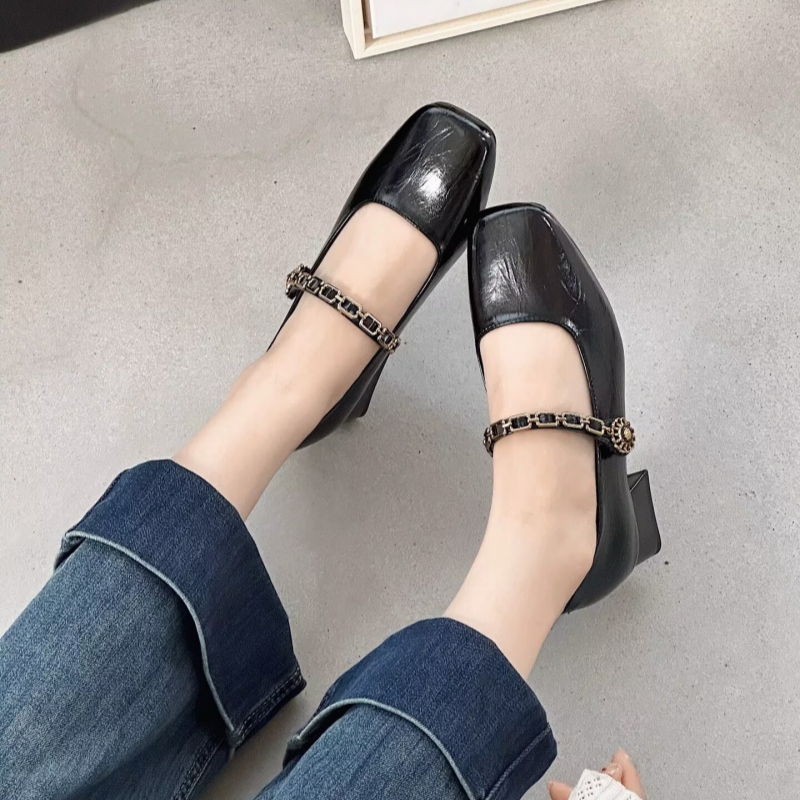 粗跟中跟温柔玛丽珍鞋女