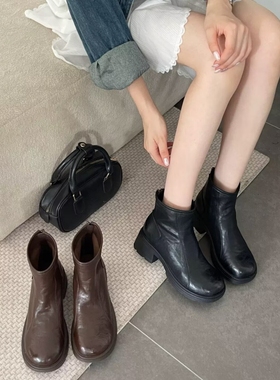 专柜商场撤柜断码粗跟圆头后拉链舒适显瘦时装短靴女KM255205-2B
