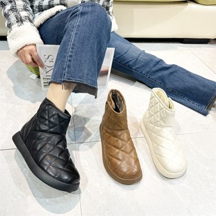 冬季 专柜女鞋 保暖短靴厚绒M6557190A 秀气雪地靴棉鞋 真皮牛皮