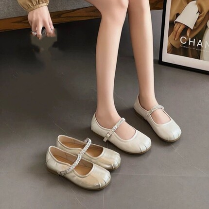 专柜商场撤柜断码法式一字带水钻褶皱圆头玛丽珍单鞋女G7-92318-1
