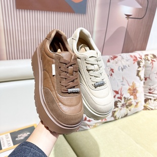 真皮 女鞋 系带圆头厚底增高运动休闲鞋 673 专柜商场撤柜断码