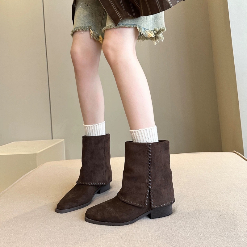 专柜商场撤柜断码粗跟方头时尚洋气裤管靴时装短靴女Z538116-7