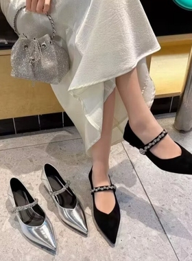 断码法式水钻高级感百搭猫跟尖头一字扣带玛丽珍单鞋女G71702-26