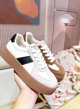 真皮！商场撤柜断码平底厚底显瘦增高休闲板鞋德训鞋女M6-19932-2