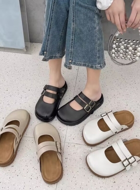 真皮！商场断码女鞋包头半拖鞋女外穿休闲平底懒人穆勒Z522966-5