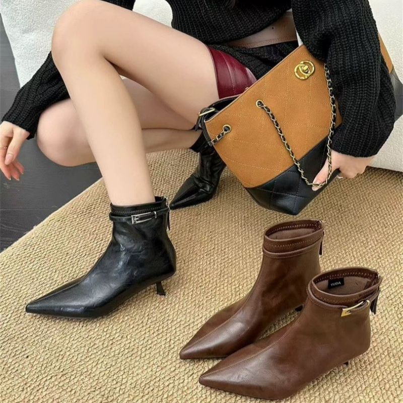 时尚气质后拉链时装靴短靴女