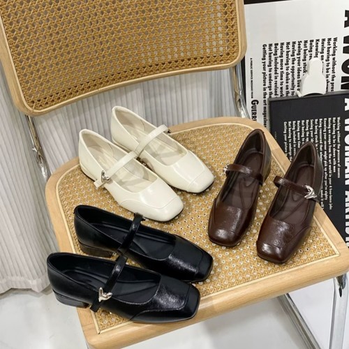 粗跟玛丽珍鞋法式一字带浅口单鞋