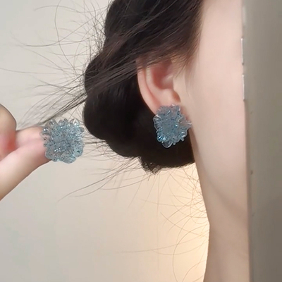 森系甜美清透蓝花朵精致耳环