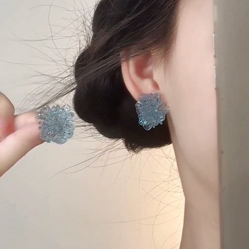 森系甜美清透蓝花朵精致耳环