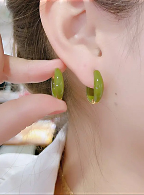 简约百搭绿色滴釉圆圈耳扣耳环小众设计高级感女洋气耳圈2025年新