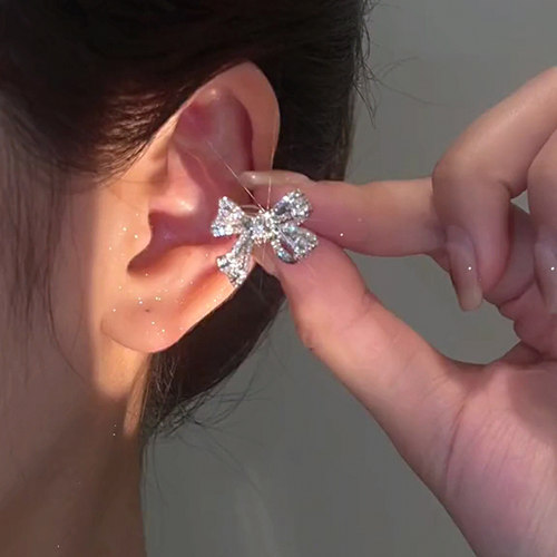 银色蝴蝶结耳骨夹甜酷风无耳洞