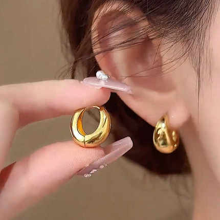 极简风金色素圈耳圈耳环女简约冷淡风时尚耳饰复古高级感小众耳扣