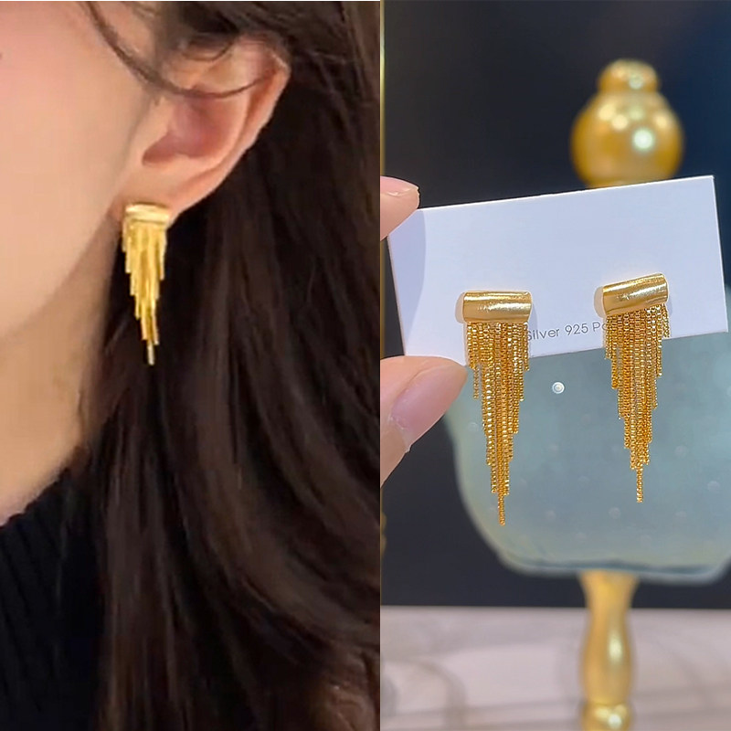 显脸小流苏耳环简约百搭时尚小众设计感时尚气质耳钉耳饰年新款潮