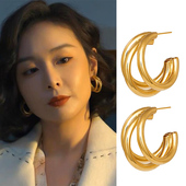 气质小众高级感三层圈圈银针耳钉2023爆款 大嫂陈书婷同款 耳环时尚