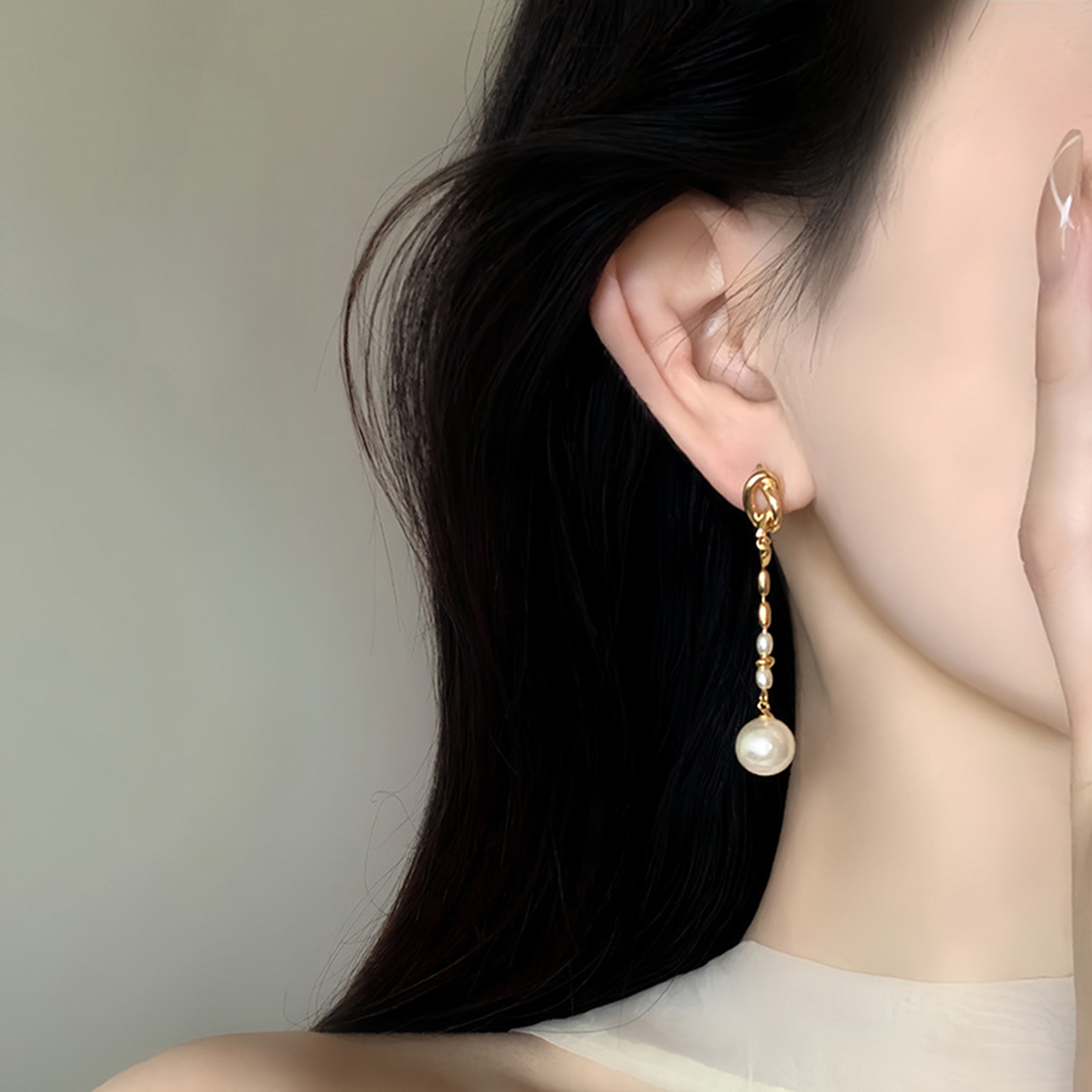 法式浪漫绳结长流苏珍珠耳环