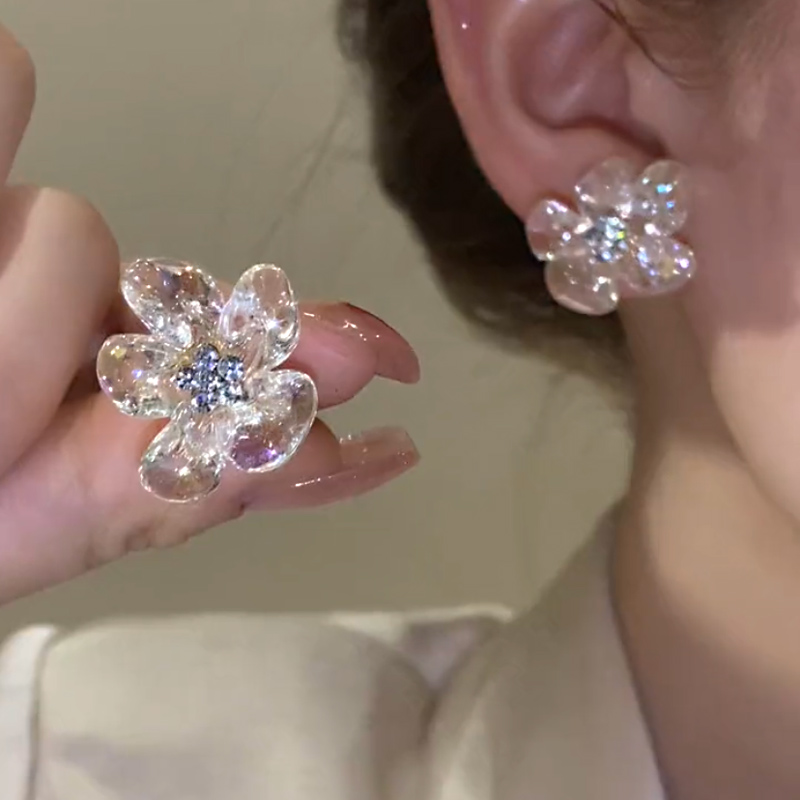 小清新甜美透明花朵耳环