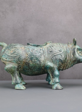 铜祥德铜摆件《文物新生之青铜犀尊》客厅桌面家居装饰工艺品摆件