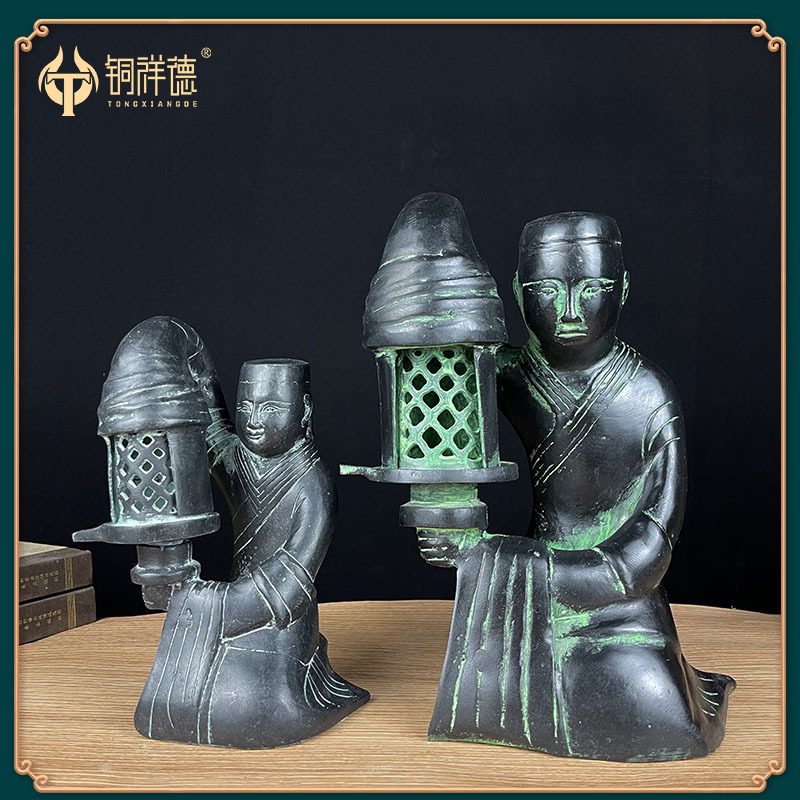 仿古青铜器摆件汉长信宫灯铜中式落地灯人形宫灯汉婚道具古玩收藏