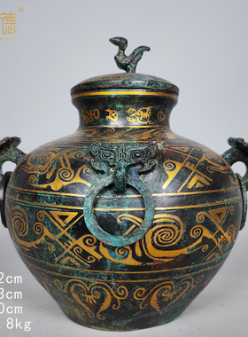 铜壶杯摆件汉代纹射宴铜青铜器狩猎酒瓶古投壶唐代盛酒器酒壶钫