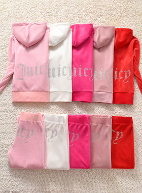 天鹅绒套装运动服女款休闲卫衣金丝绒长袖长裤春秋连帽烫钻家居