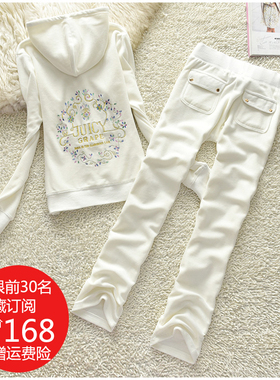 juicy coconut天鹅绒套装女运动服休闲开衫金丝连帽卫衣长袖春秋