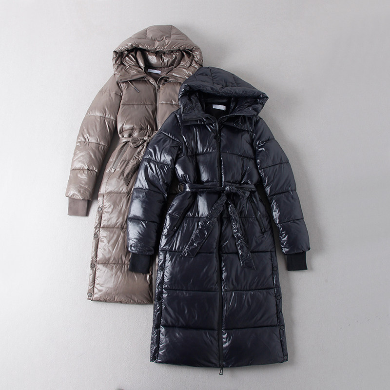 出波兰单！89.9欧元！女冬厚实蓬松感连帽长款亮面系带棉衣棉服