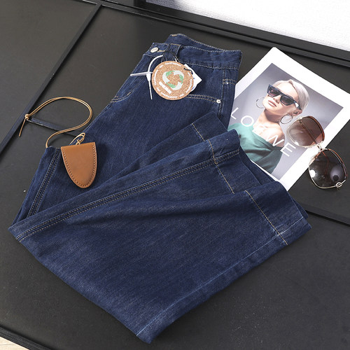 国内单 莱赛尔天丝阔腿牛仔裤女夏季薄款高腰宽松九分直筒裤dy523