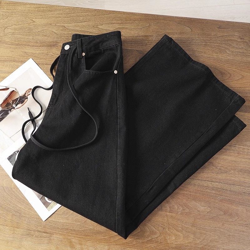 马J拉同款 木巨3000~挺阔高支棉系带阔腿黑牛仔裤休闲裤女秋款925,女装/女士精品,牛仔裤,淘宝优惠券,粉丝福利购,淘宝优惠卷