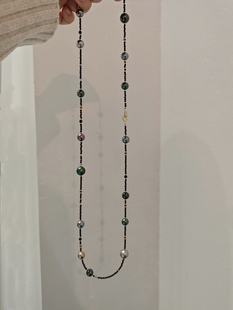 ISLA孤岛原创设计仿海水珍珠毛衣链黑尖晶石彩锆叠戴项链一条多戴