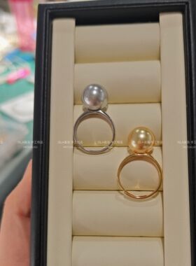 ISLA孤岛时尚轻奢风12mm金珠施家珍珠戒指开口戒s925银通勤百搭