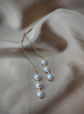 ISLA 白露 通勤天然淡水珍珠吊坠耳线14k包金小清新ins风显瘦耳环