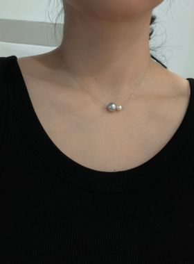ISLA孤岛s925银吊坠女项链双珠正圆施家珍珠精致百搭气质锁骨链