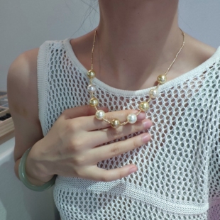 ISLA孤岛法式白蝶皇后珍珠微笑项链毛衣链时尚设计感长链小众高级