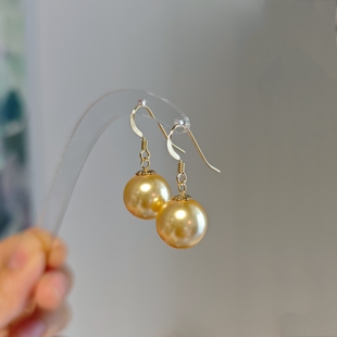 ISLA孤岛12mm金珠澳白施家珍珠耳环女小众高级感耳坠耳饰耳钩耳坠