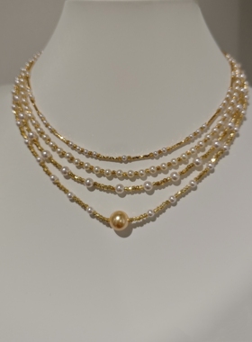 锁骨链镀18k金吊坠珍珠项链