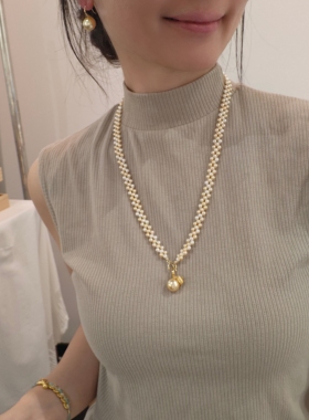 ISLA孤岛进口施家混彩珍珠长丝巾项链优雅气质百搭毛衣链编织项链