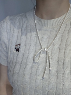 ISLA孤岛法式 蝴蝶结施家珍珠项链女小众高级感毛衣链叠戴通勤少女