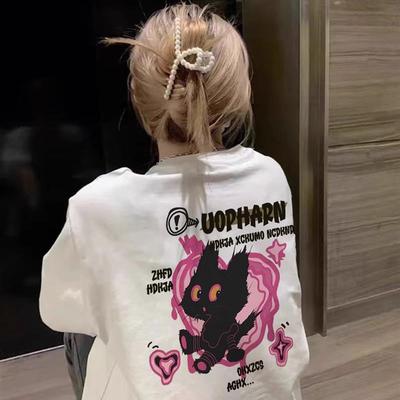 纯棉白色短袖T恤女2025新款夏季宽松小众设计感美式高街半袖上衣