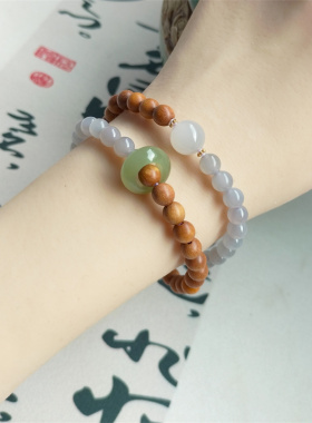 老山檀和田玉双拼手串