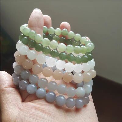 天然和田玉晴水藕粉手串女烟紫碧玉墨玉塔青糖羊脂白玉黄口珠串