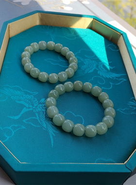 12x11和田玉且末蓝手串女男天然正品新疆和田玉玉石珠串