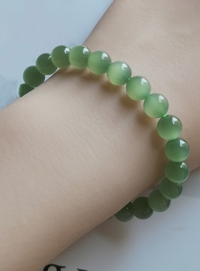 8m冰猫和田玉晴水绿猫眼手串女天然正品玉石圆珠手链串珠绝美珠串