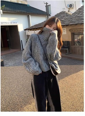小个子慵懒风宽松加厚高领毛衣女