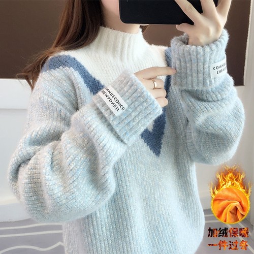 半高领毛衣女秋冬加绒