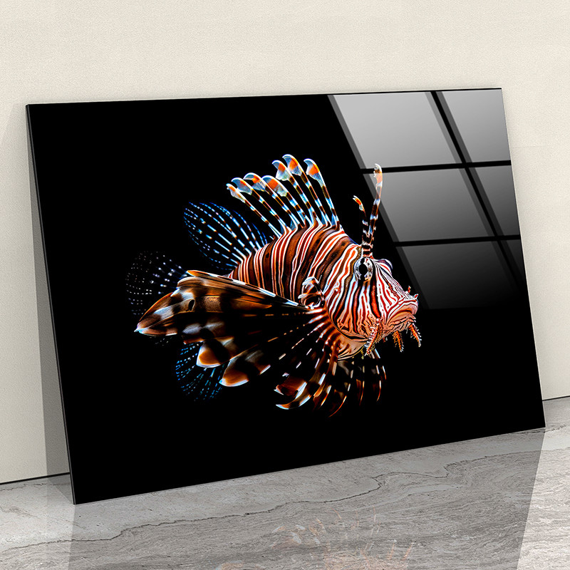 简约现代轻奢黑色背景深海鱼无框钢化玻璃装饰画沙发背景墙装饰画
