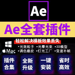 Ae插件全套粒子特效E3d效果动画转场抠像降噪汉化合集一键安装包